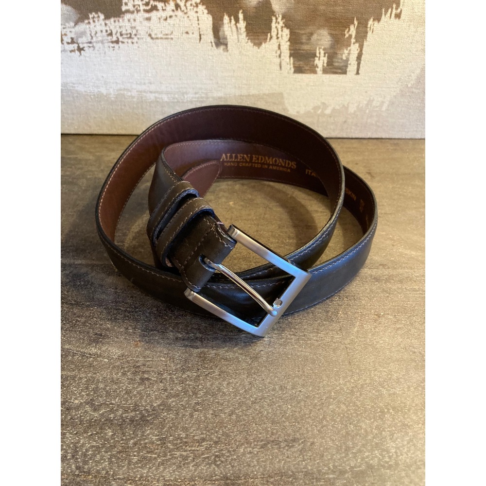 Allen Edmonds Mens Dark Brown Italian Calfskin Leather Dress Belt 42 1017690